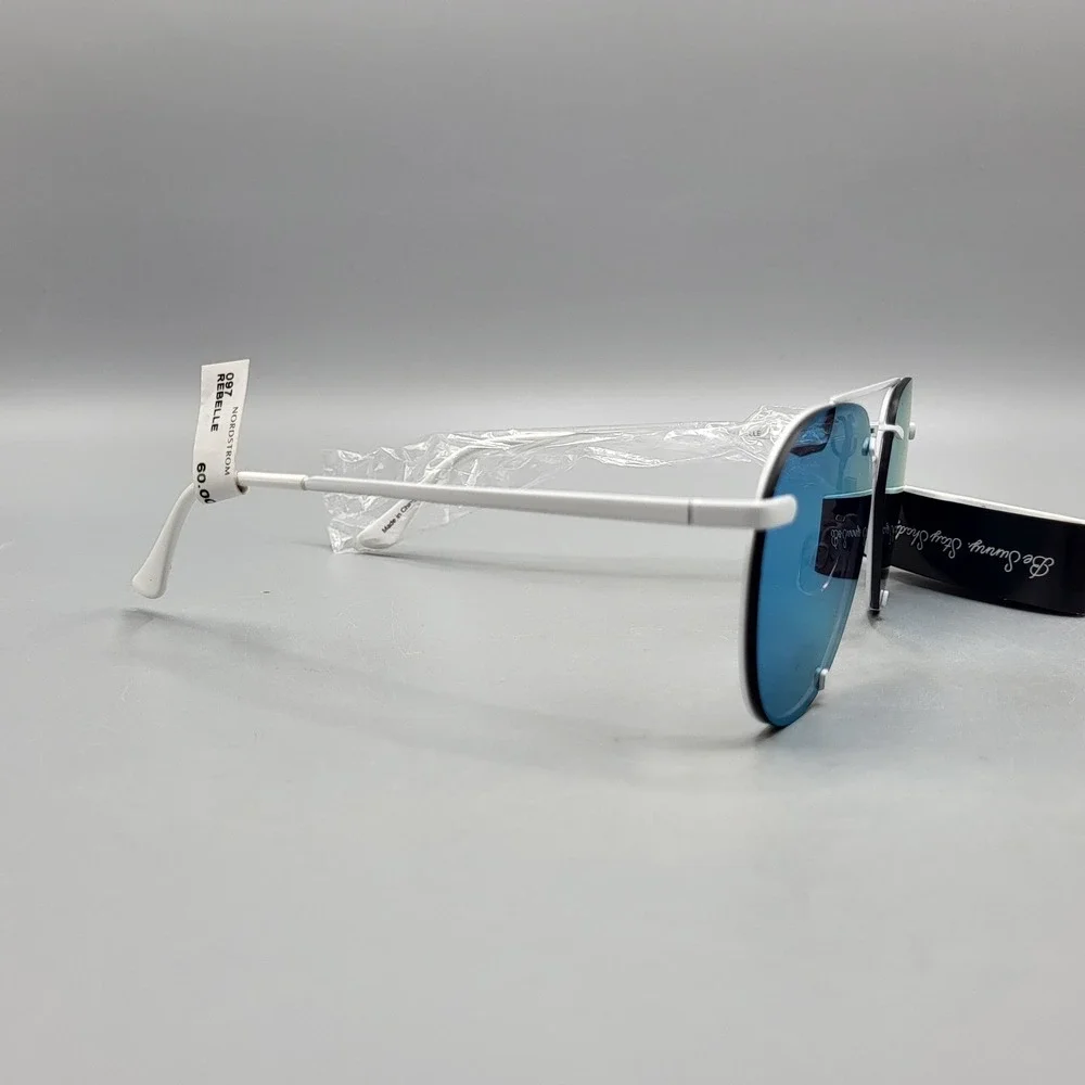 Quay Australia Sunglasses Womens Rebelle Aviator Blue Mirrored Lens White Frame
